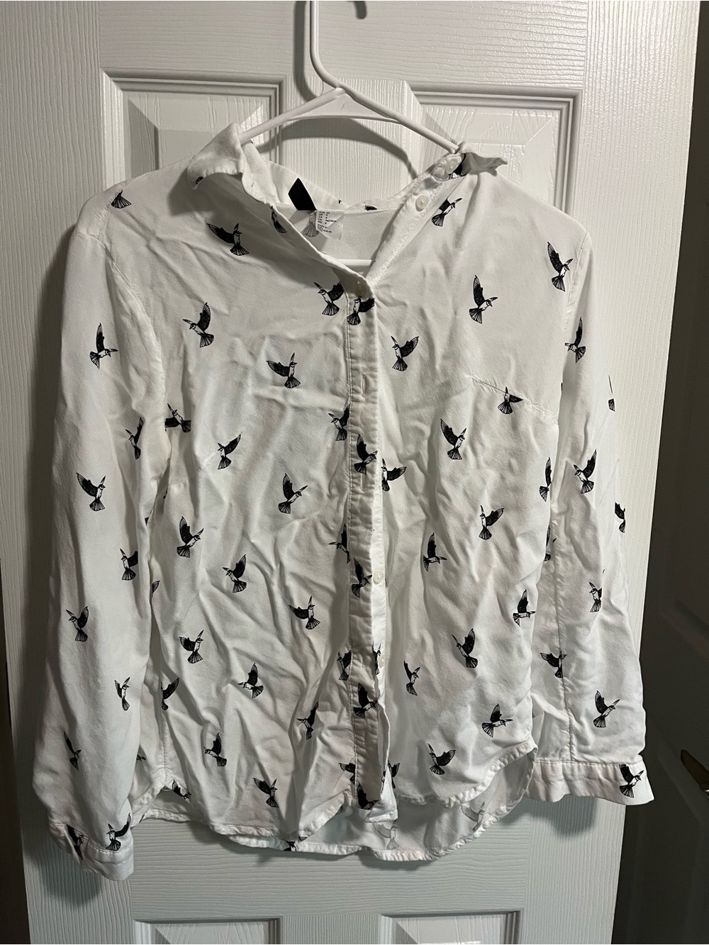 H&M Divided Bird Print Button-Up Shirt Size 4